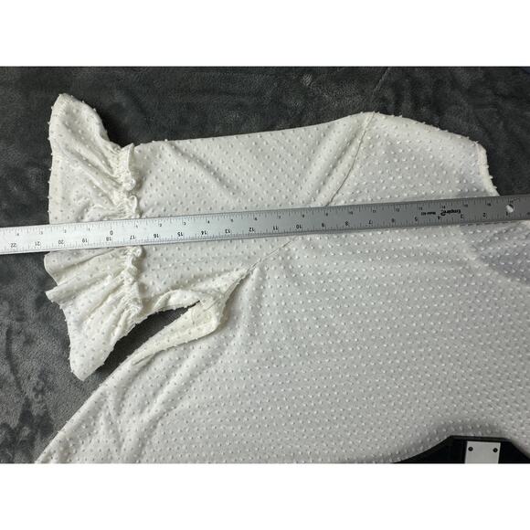 Women's 2XL XXL White dotted swiss top with ruffled 3/4 sleeve MoaMoa - Picture 6 of 7